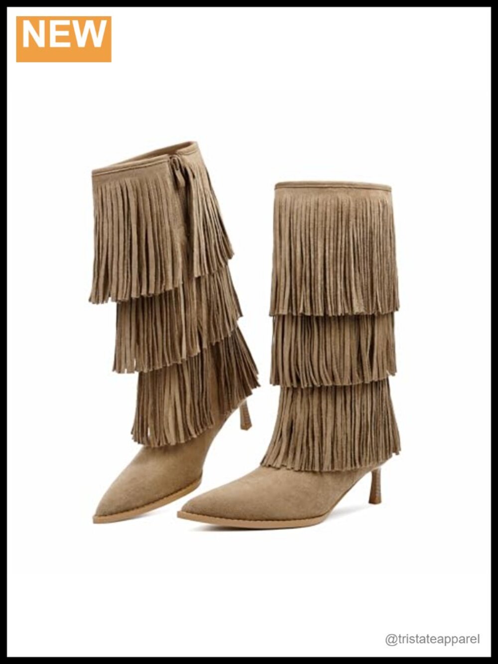 Women's Suede Fringe Kitten Heel Boots Pointed Toe Pull-On